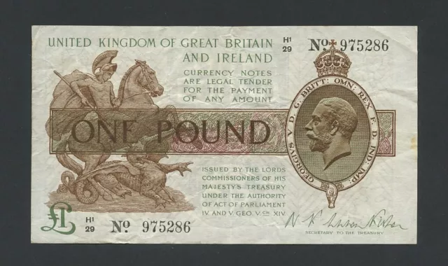 ENGLAND £1 note 1923 Fisher KGV T31  Treasury Banknotes