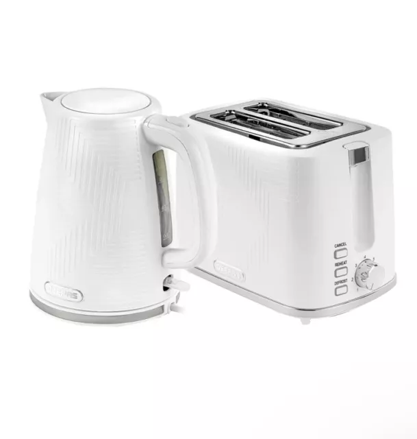 White Kettle Cordless Jug Kettle 900W 2 Slice Bread Toaster Combo Set Geepas