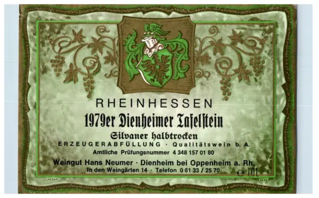 1970's-80's Rheinhessen Dienheimer German Wine Label Original S20E