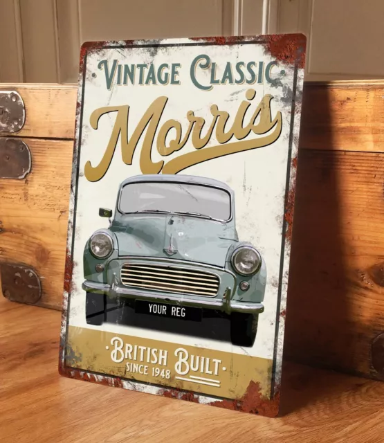 Personalised Morris Minor Metal Garage Sign Vintage Classic Car 200x305mm