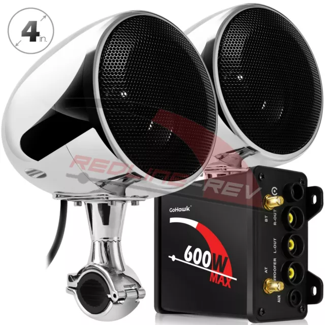 600W Amp Waterproof Bluetooth Motorcycle Stereo Speakers Audio AUX Radio System