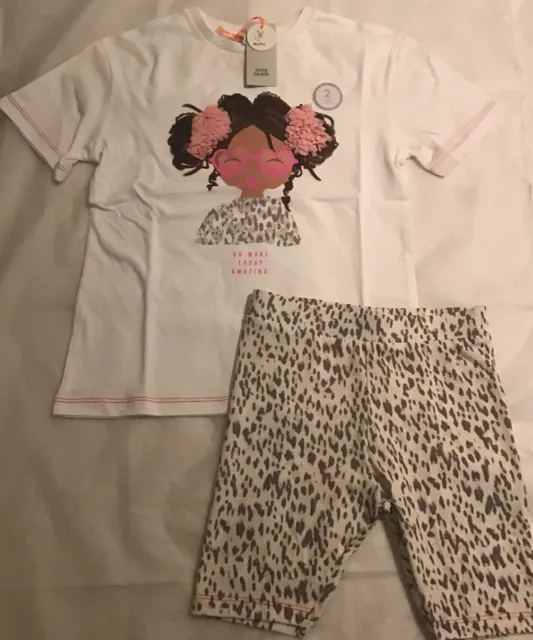 River Island Mini Girls Aged 3-4 Years Ecru Leopard Print Set BNWT