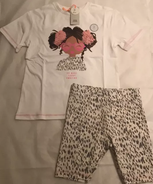 River Island Mini Girls Aged 4-5 Years Ecru Leopard Print Set BNWT