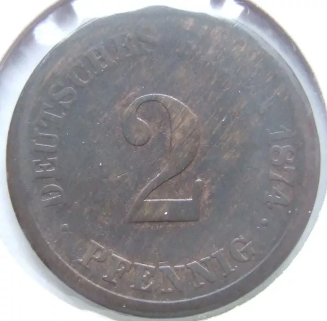 Moneta Reich Tedesco Impero Tedesco 2 Pfennig 1874 D IN fine