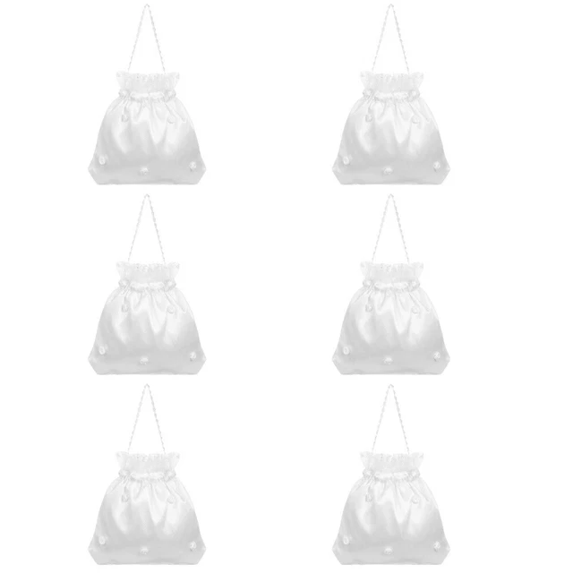6x Dolly Bag Satin Flower White Bridal Handbag Dolly Bag for Party