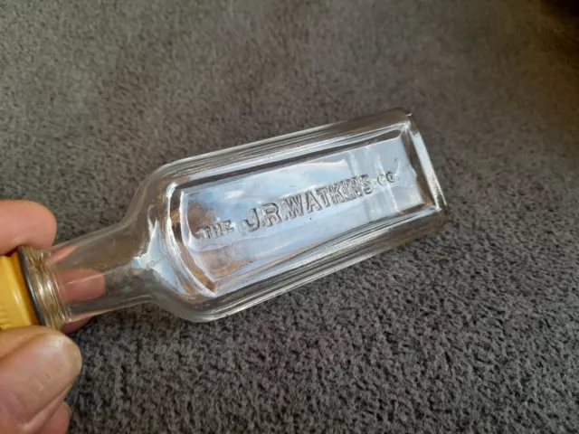 Vintage The J.R. Watkins Co. Clear Glass Medicine Bottles Advertising With Cap