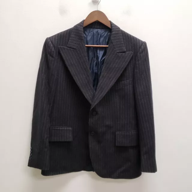 Yves Saint Laurent Mens Striped Blazer Size 38R Blue Single Breasted Peak Lapel