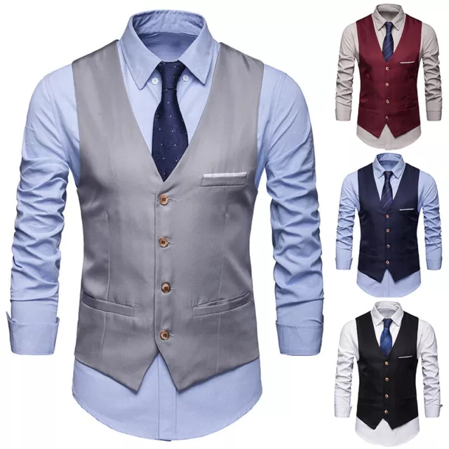 ' Mens V Neck Single-breasted Vest Coat Business Dress Waistcoat With Pockets