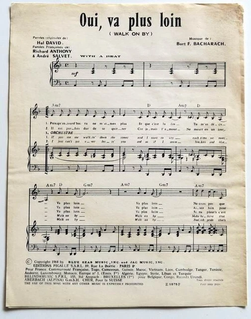 PARTITION VINTAGE SHEET music RICHARD ANTHONY Oui, Va Plus Loin * 60