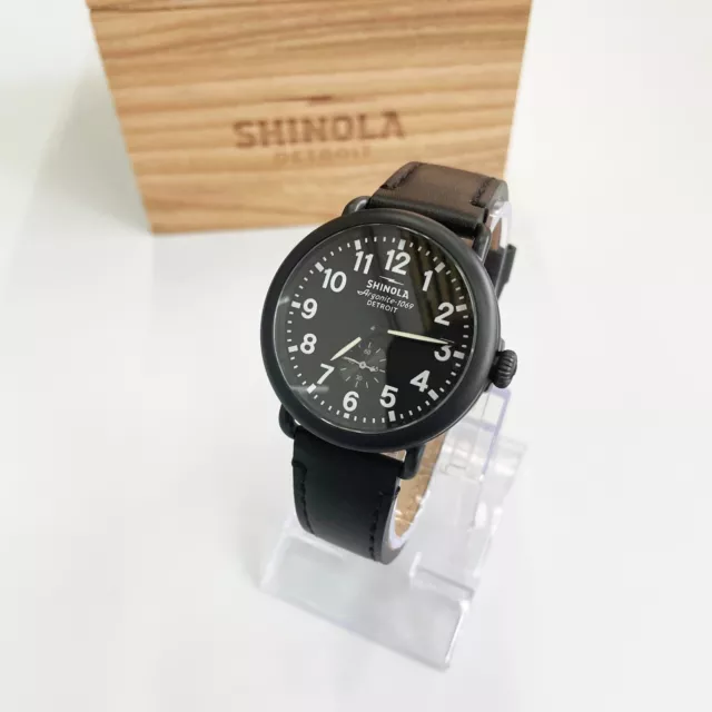 Shinola Runwell 41 mm black dial with black leather strap quartz men's watch 3