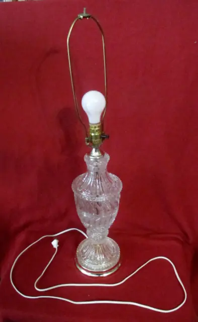 Vintage Mid 20th Century Leviton Crystal Glass Boudoir Table Lamp Parlor 30"