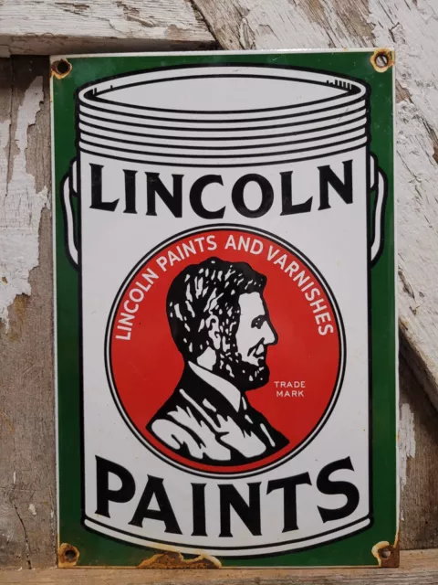 Vintage Lincoln Paints Porcelain Sign Abraham Lincoln Varnish Hardware Supplys