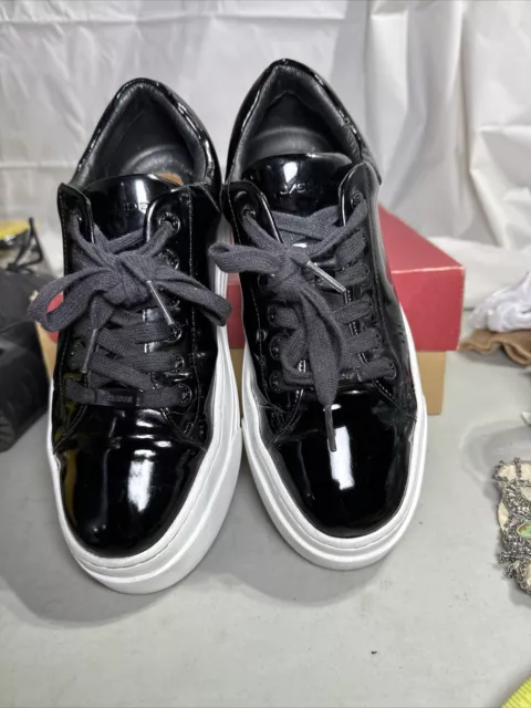 J Slides Black Patent Leather Sneakers 8 Women’s