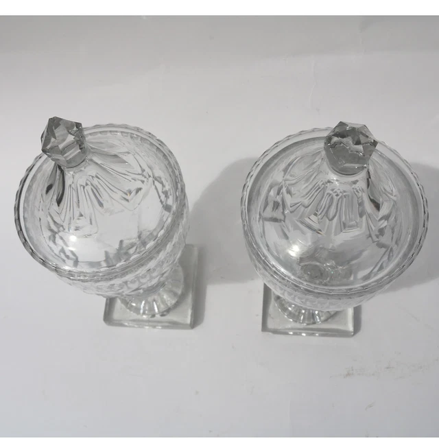 A pair of antique Georgian Irish small cut glass Urns / Bon Bon Jars C.1790 7