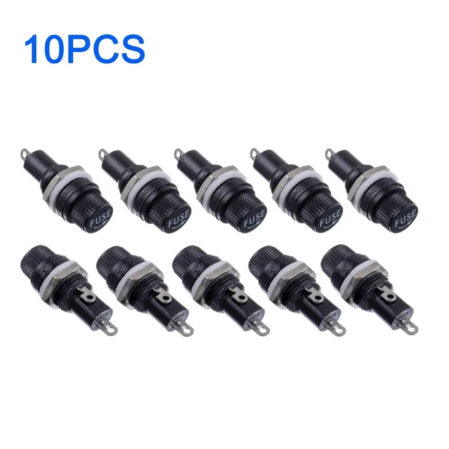 10 pièces support fusible châssis pour fusibles en verre 5 x 20 mm noir 10A 25