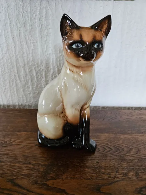 Große Goebel sitzende Katze Siam Birma Porzellan Figur Deko Skulptur