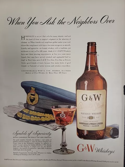 1942 G&W Whiskey Print Advertising Pilot Full Color 14 x 10" Life RCAF WW2 L42A