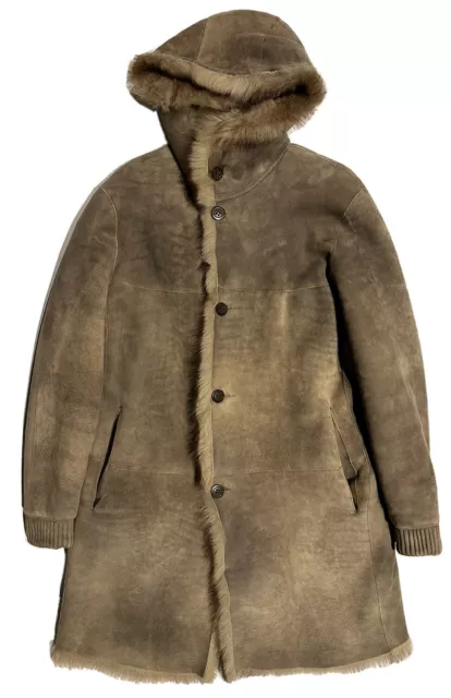 Hiso Canada Genuine Spanish Shearling Sheepskin Coat Hooded Sz 42 Medium Large