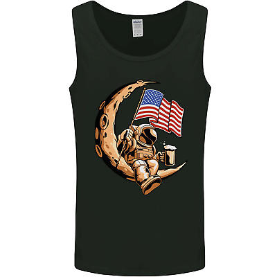 Beer Moon USA Flag Astronaut Space Alcohol Mens Vest Tank Top