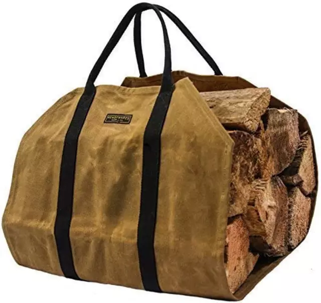Firewood Carrier Bag Large Durable Waxed Canvas Log Carrier Heavy Duty Tote