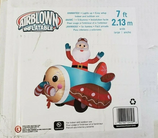 GEMMY 5FT TALL Animated Santa in Gingerbread Airplane Christmas