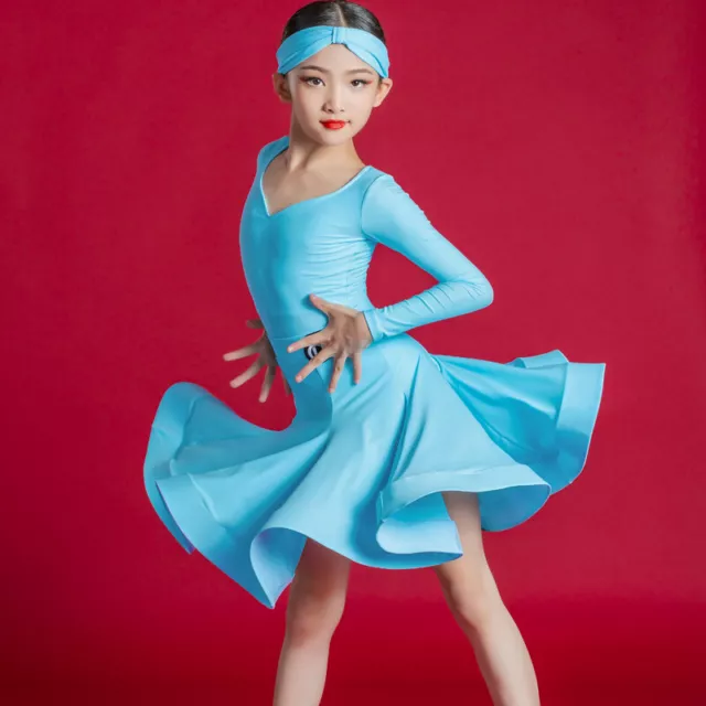 Kids Ballet Dance Dress Stretch Swing Solid Color Latin Rumba Samba Dancewear