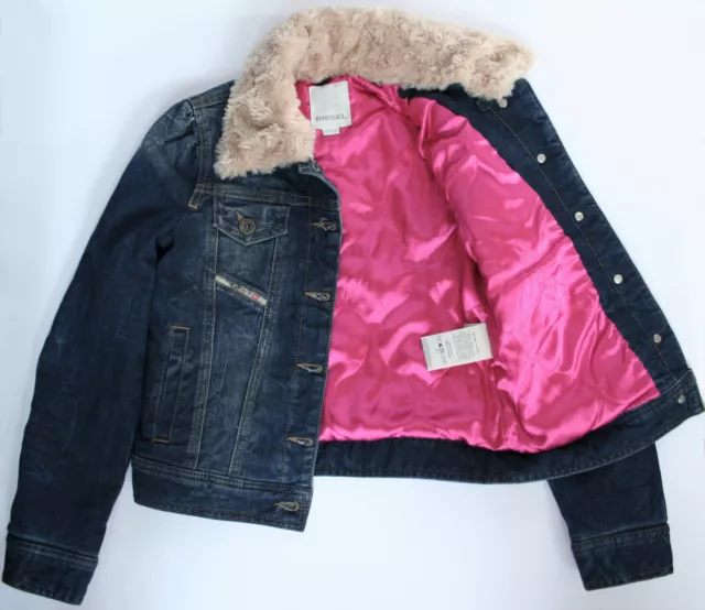 DIESEL veste COMME NEUVE blouson en jean col fourrure amovible fille 10 ans