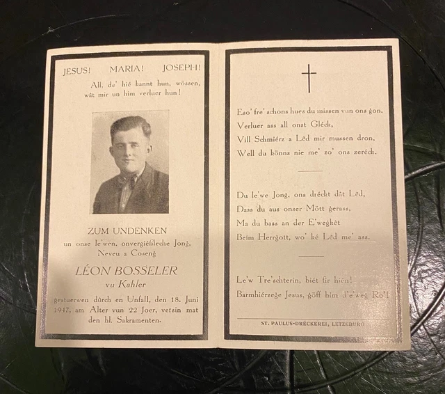 STERBEBILD WK 2/DEATH Card WW2 Luxembourg Luxemburg Kahler EUR 6,00