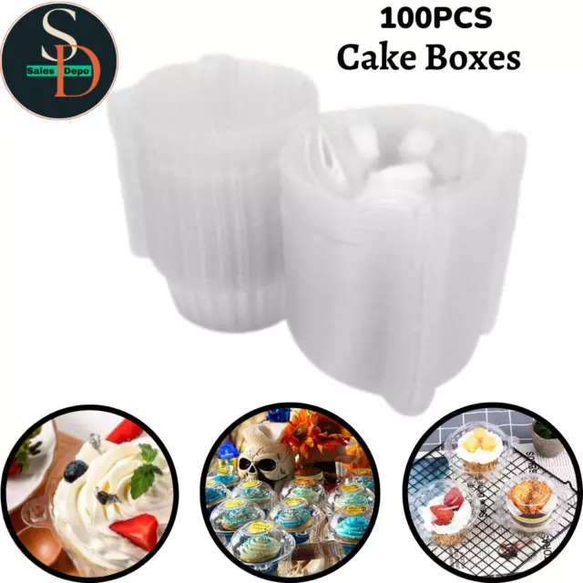 100 PCS Individual Plastic Clear Single Cup Cake Muffin Case Pods Domes Boxes UK