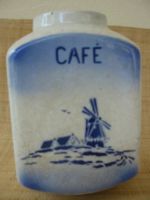 Ancien Moulin à Café Mural JV En Porcelaine Bleue - Déco Grappe De Raisin - époque Kava