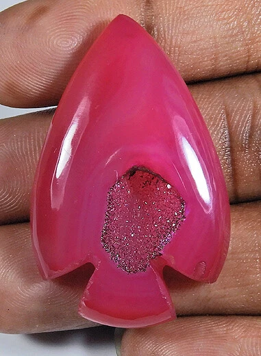 62Cts.RARE!! Dyed Onyx Druzy Agate Carved Loose Gemstone For Pendant 27X43MM B03