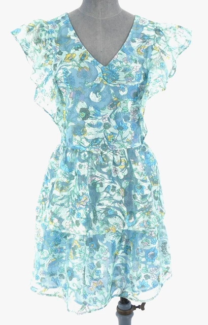 Abito Olivia Rubino Organza Ricamato Blu Arrivetta A Più Livelli Mini Cocktail UK 8