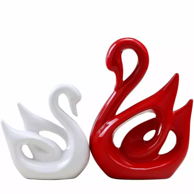 Decoración Lucky Charm Cisne Pareja Cerámica Figurita Estatua Ídolo (Juego De 2)