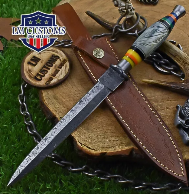 Custom Hunting Knife Twist Damascus Bone Damascus Guard EDC Collectible