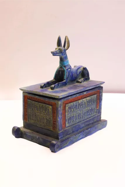 Beautiful Blue Egyptian god Anubis Shrine, Pharaonic jewelry box.