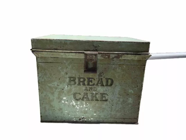 Antique 1800's Green Stenciled Tin Tole Bread And Cake Box Kitchen Container