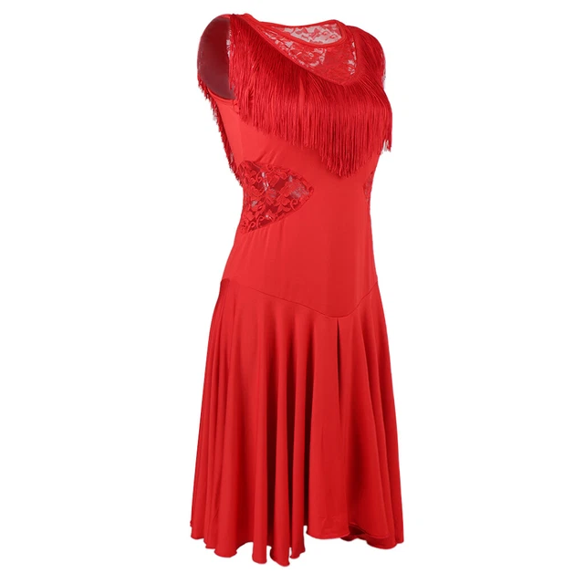 Mode Sans Manches En Dentelle Col En V Robe Latine Tango Jupe Danse Costumes
