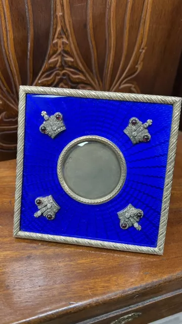 Antique Silver Frame Photo Picture Russian Faberge 88 Enamel Diamonds Crown