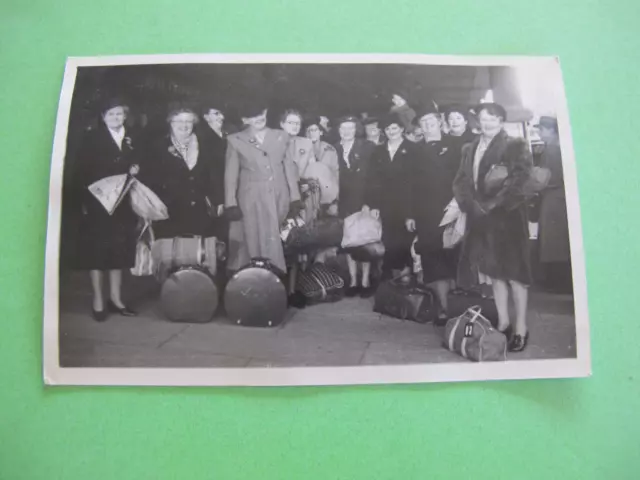 Group of Women Traveling with Luggage Bags Original Real Photo Postcard