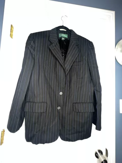 Vtg Ralph Lauren Womens Size 14 Black Pinstripe Wool Suit Blazer Jacket Lined 1X