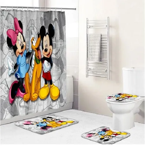 Cartoon Mickey Minnie Mouse Shower Curtains Sets, Bathroom Sets