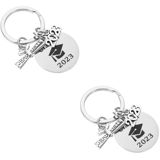 2 PCS Porte-clés Cadeaux De Fin D'études Pendentif En Acier Inoxydable