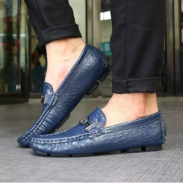 Mens Crocodile Genuine Leather Driving Shoes Casual Slip On Moccasins Loafers