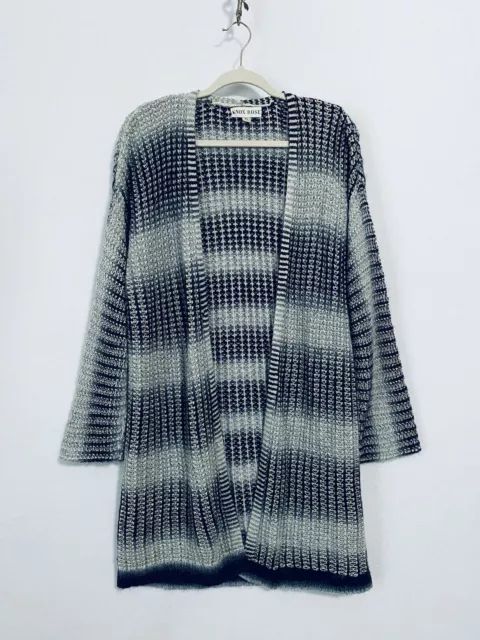 Knox Rose Womens XL Ombre Stripe Long Open Front Cardigan Blue Gray Boho