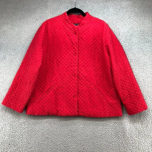 Eileen Fisher Quilted Silk Jacket Womens XL Red Long Sleeve Snap Button Short