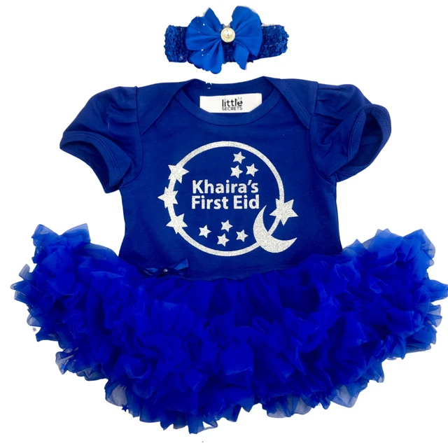 ROMPER TUTU PER PRIMO EID PERSONALIZZATO BAMBINA, Neonato Argento 1° Eid Luna Stelle