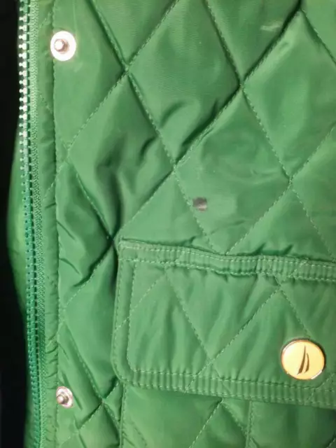 Nautica Womens Quilted Jacket Green Zip Up Snaps Flap Pockets Mock Neck Belted L 2