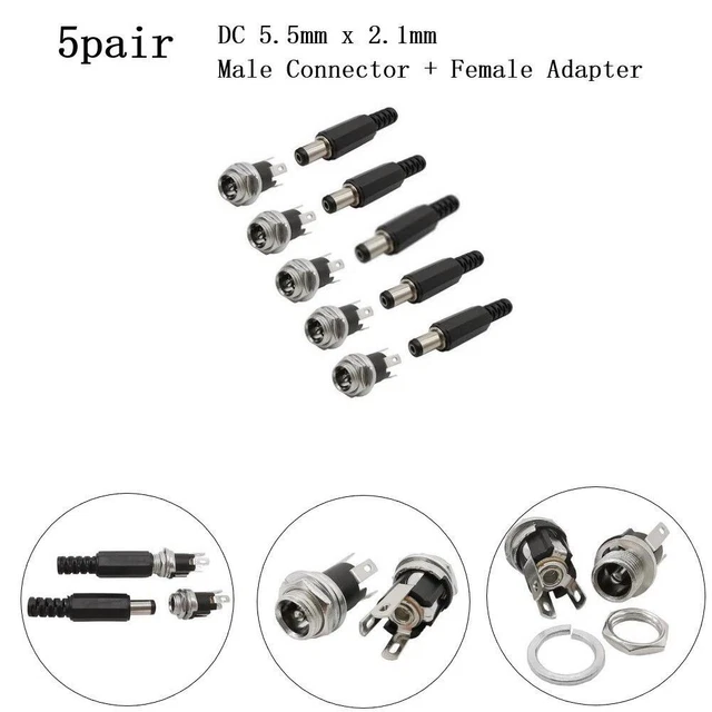 Lot De 10 Connecteurs DC 5,5x2,1mm Mâle/femelle - Pour Alimentation 12V, Type CCTV, Neuf