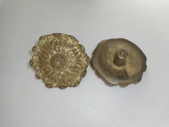 2 Vintage Architectural Hardware Salvage Screw On Heavy Brass Medallion 3" Dia