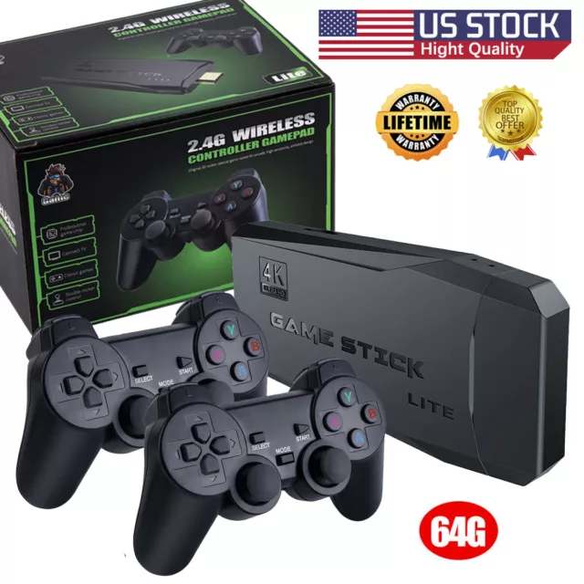 4K Retro Game Console Plug&Play 20000+ Video Game Stick +2x Wireless Controllers
